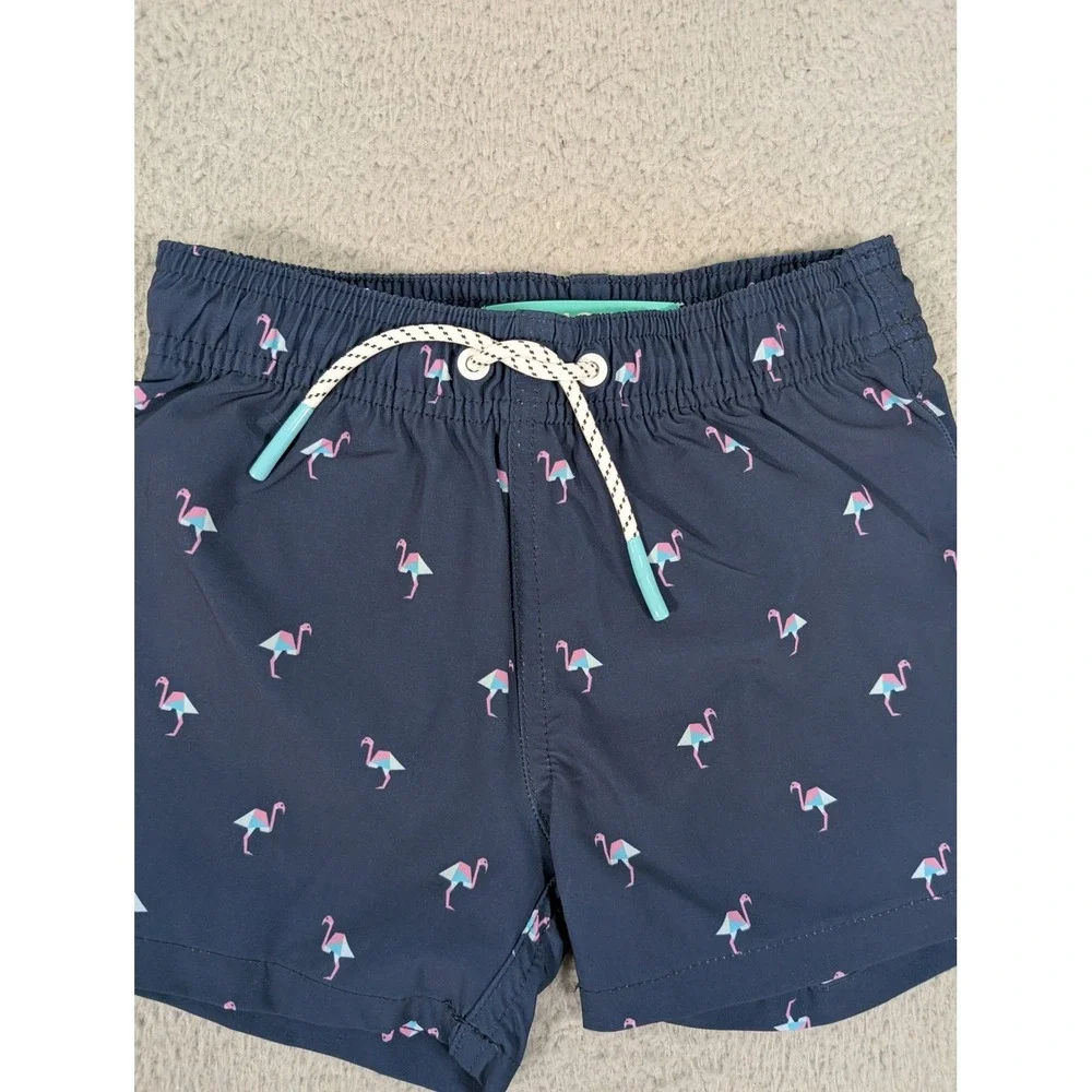 Bonobos Swim Trunks Shorts Boys 3T Blue Flamingo Quick Dry Elastic Waist Summer